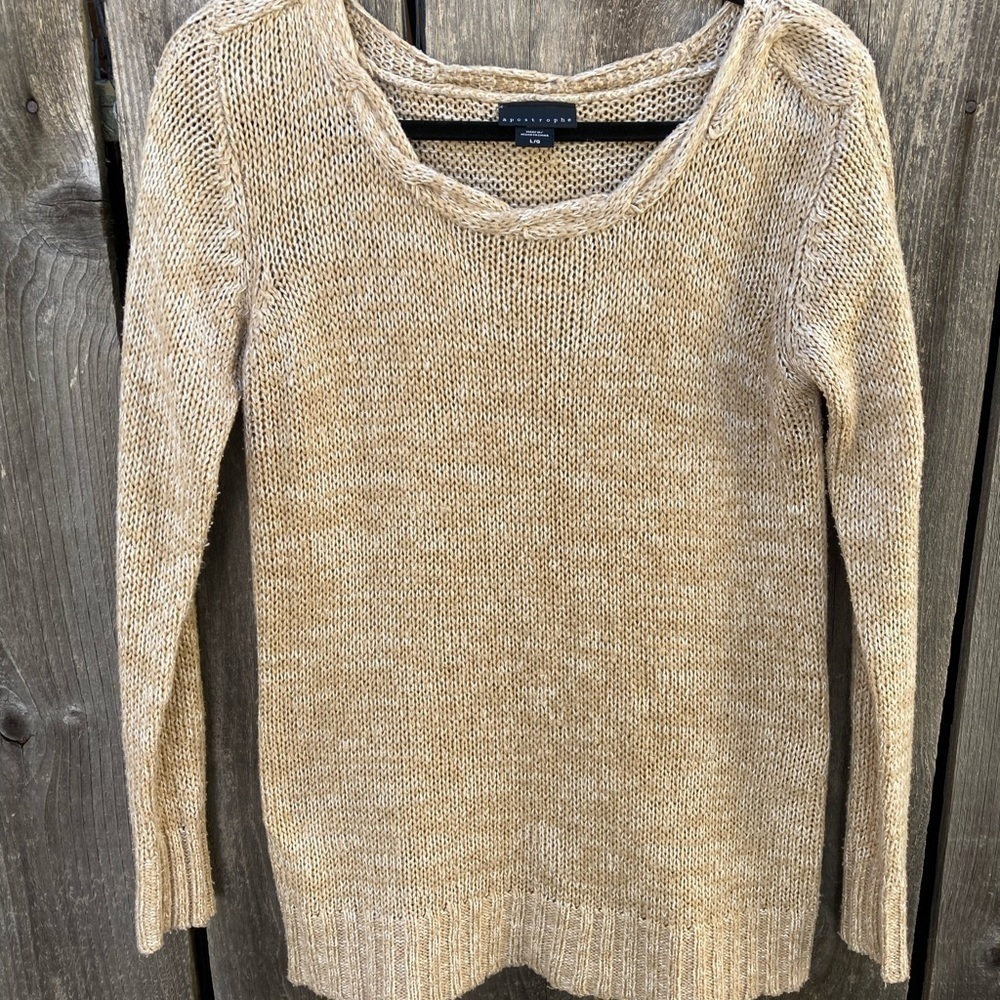Women's Apostrophe Beige‎ Knit Sweater L Warm Boat Neck Winter Acrylic RN15099